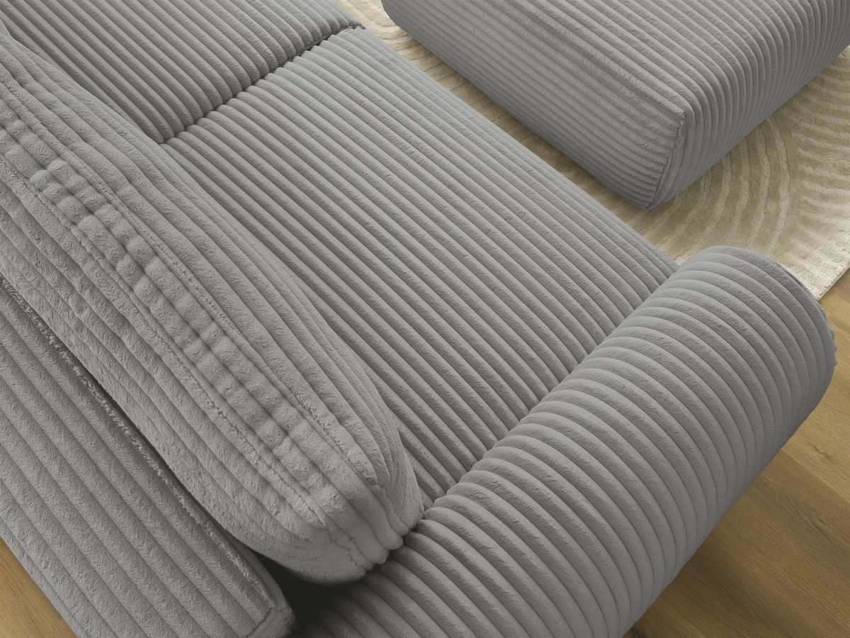 Canapé droit convertible coffre LUCIEN gros côtelé doux avec pouf