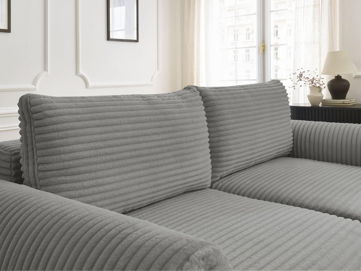 Canapé droit convertible coffre LUCIEN gros côtelé doux avec pouf