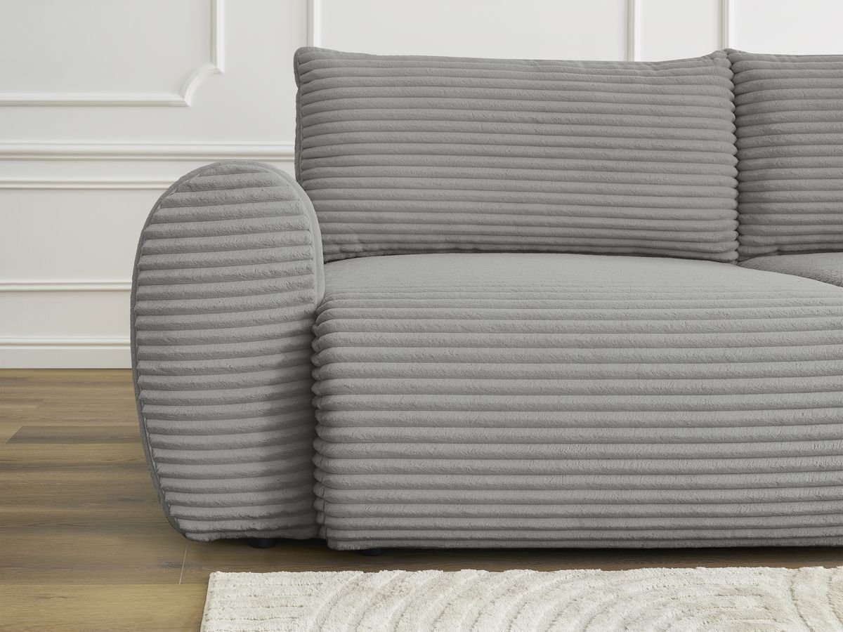 Canapé droit convertible coffre LUCIEN gros côtelé doux avec pouf