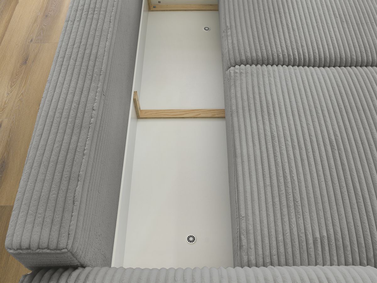 Canapé droit convertible coffre LUCIEN gros côtelé doux avec pouf
