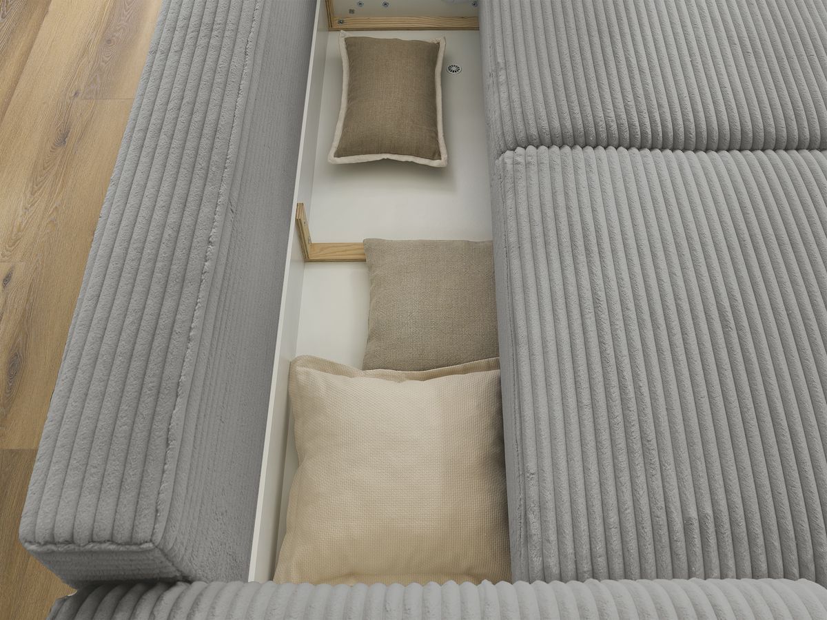 Canapé droit convertible coffre LUCIEN gros côtelé doux avec pouf