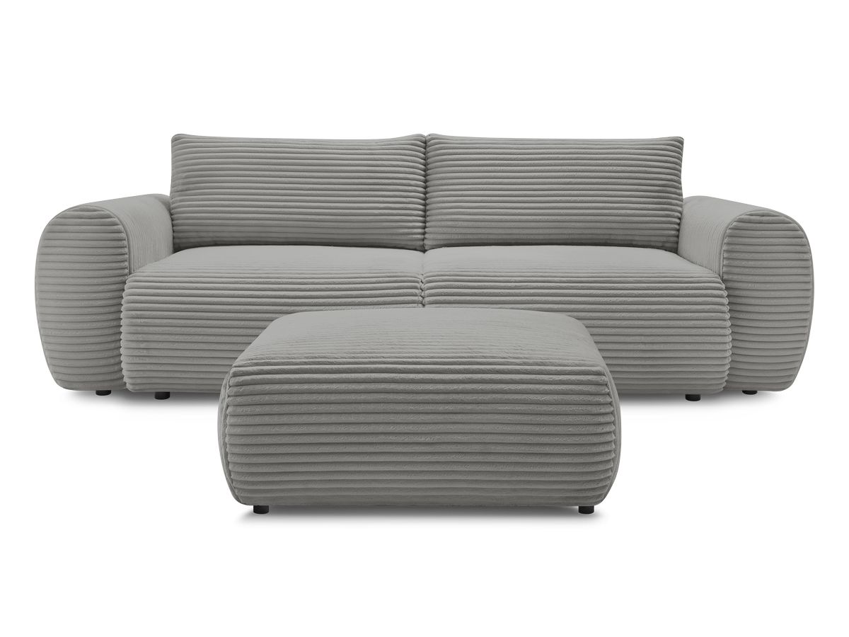 Canapé droit convertible coffre LUCIEN gros côtelé doux avec pouf