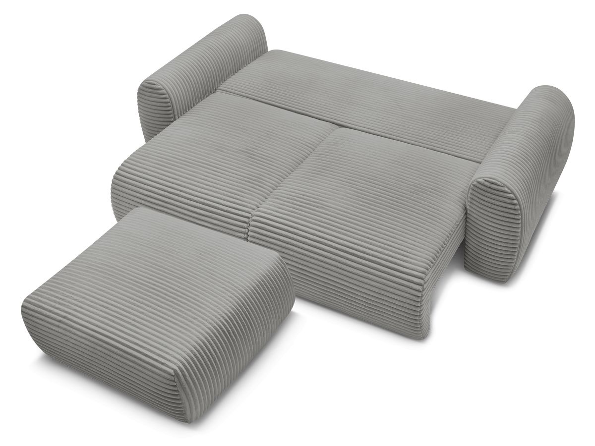 Canapé droit convertible coffre LUCIEN gros côtelé doux avec pouf