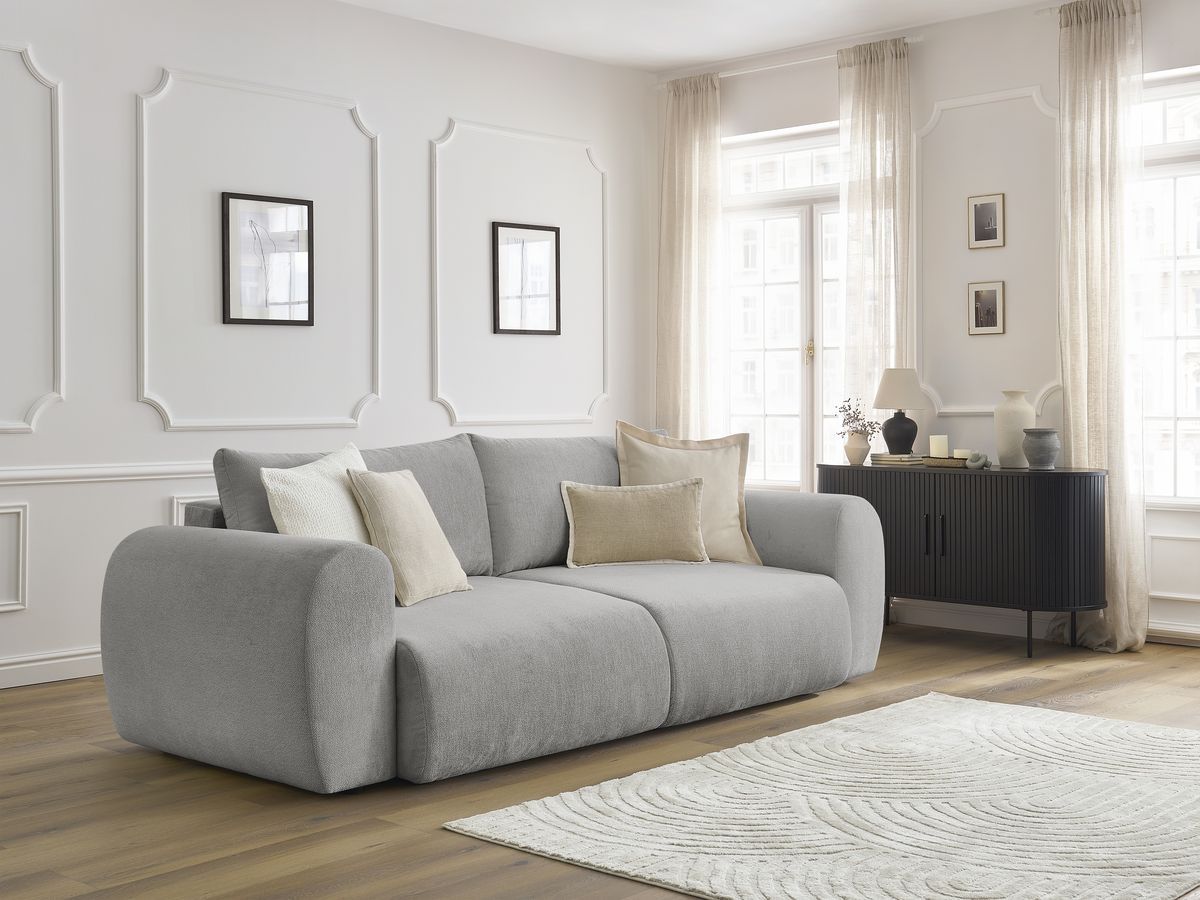 Canapé droit convertible coffre LUCIEN tissu lisse
