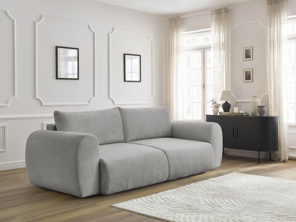 Canapé droit convertible coffre LUCIEN tissu lisse