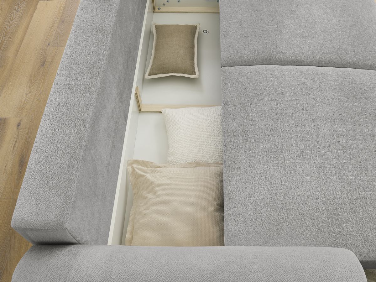 Canapé droit convertible coffre LUCIEN tissu lisse