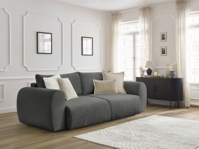 Canapé droit convertible coffre LUCIEN tissu lisse