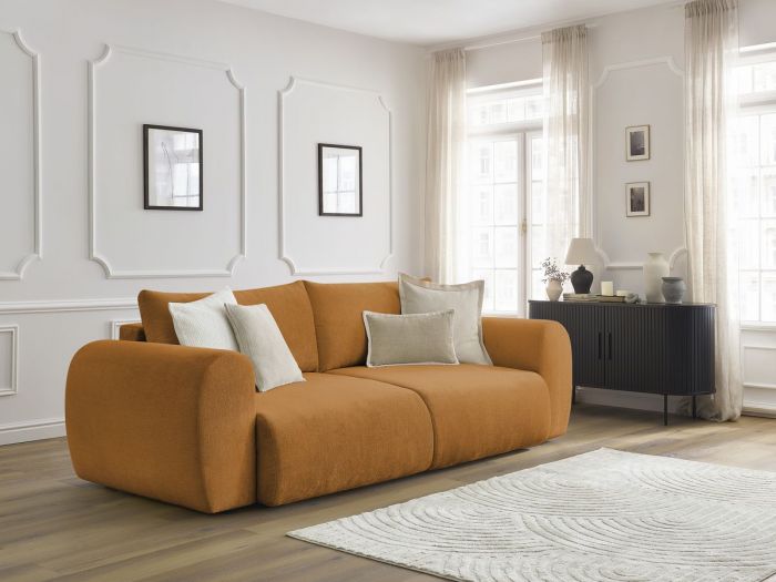 Canapé droit convertible coffre LUCIEN tissu lisse