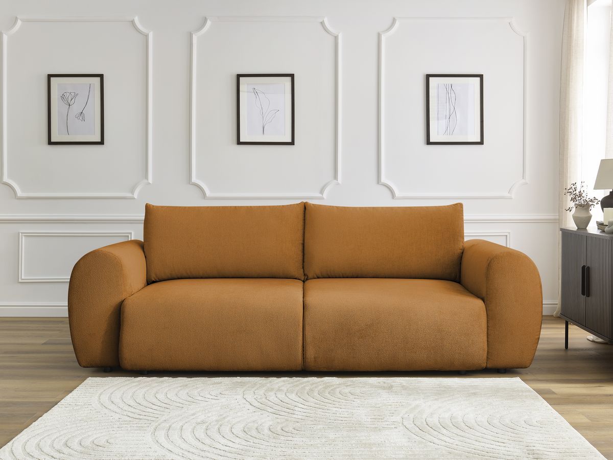 Canapé droit convertible coffre LUCIEN lisse jaune — vue 5