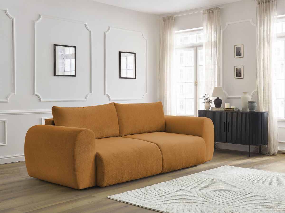Canapé droit convertible coffre LUCIEN tissu lisse
