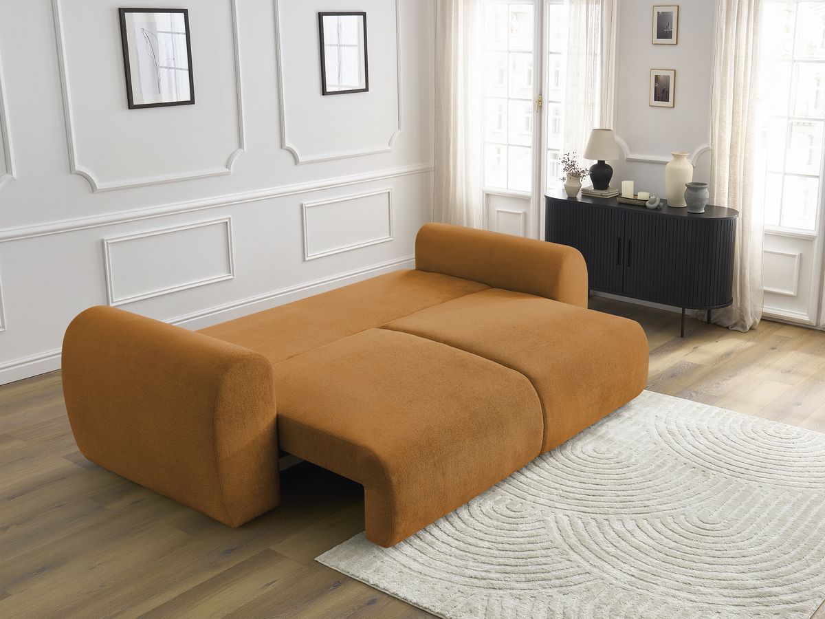Canapé droit convertible coffre LUCIEN tissu lisse