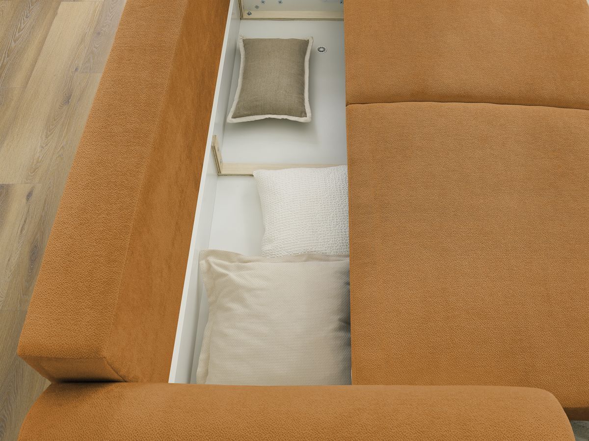 Canapé droit convertible coffre LUCIEN tissu lisse
