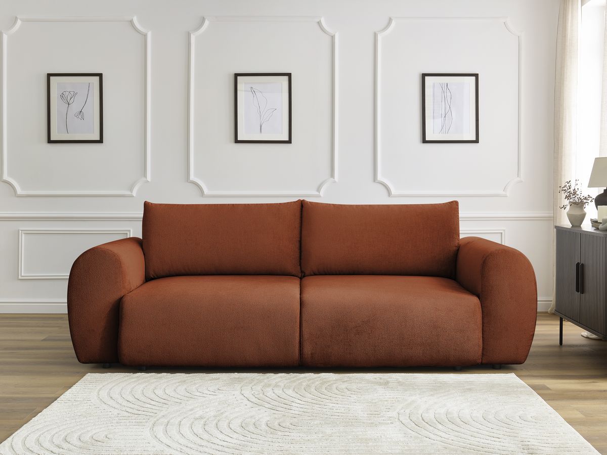 Canapé droit convertible coffre LUCIEN lisse orange — vue 5