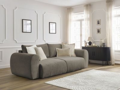 Canapé droit convertible coffre LUCIEN tissu lisse