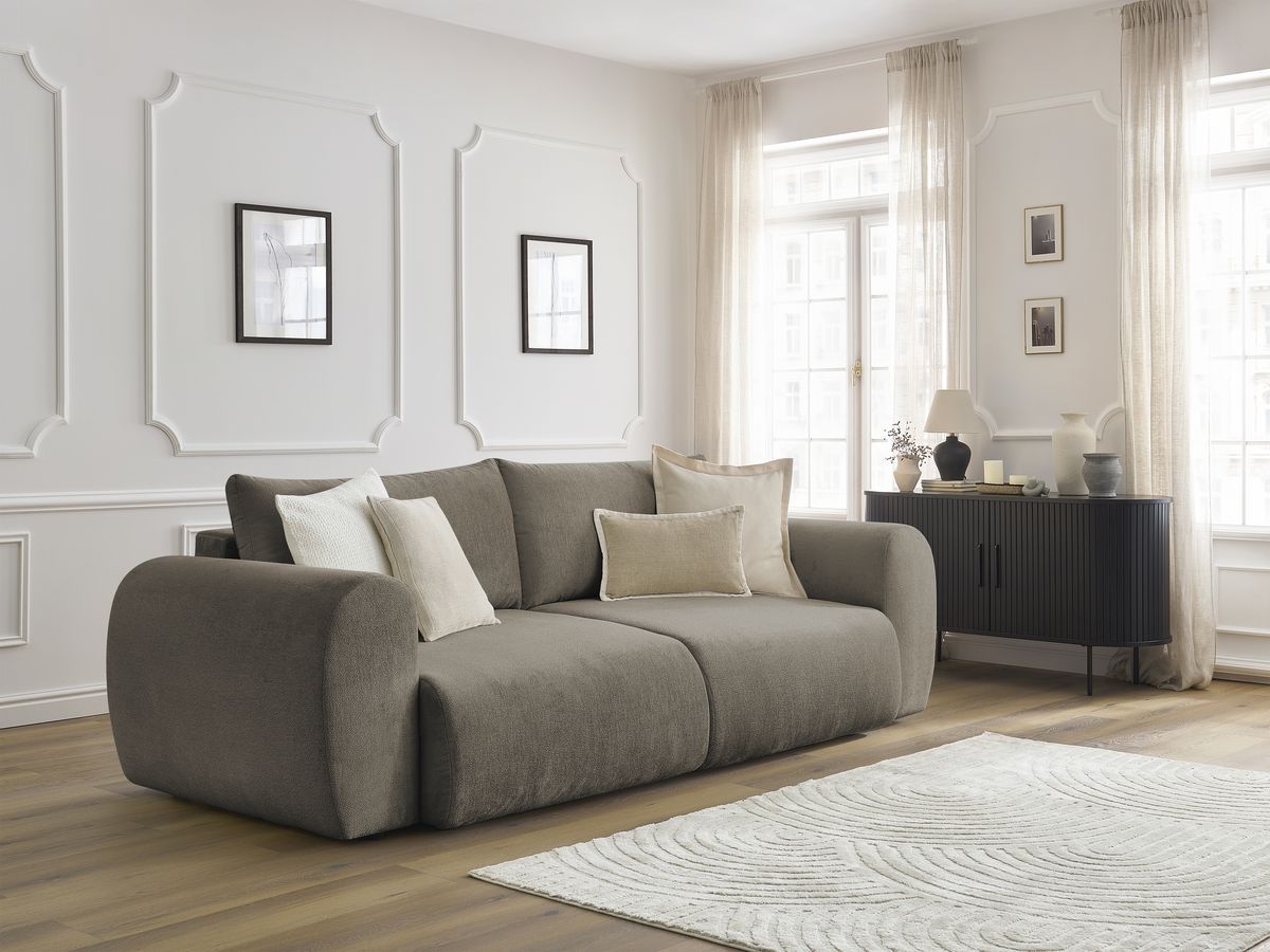 Canapé droit convertible coffre LUCIEN tissu lisse