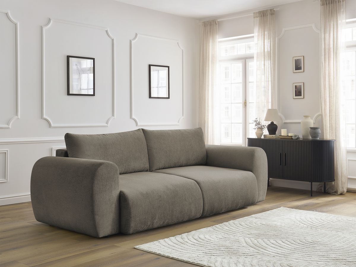 Canapé droit convertible coffre LUCIEN tissu lisse