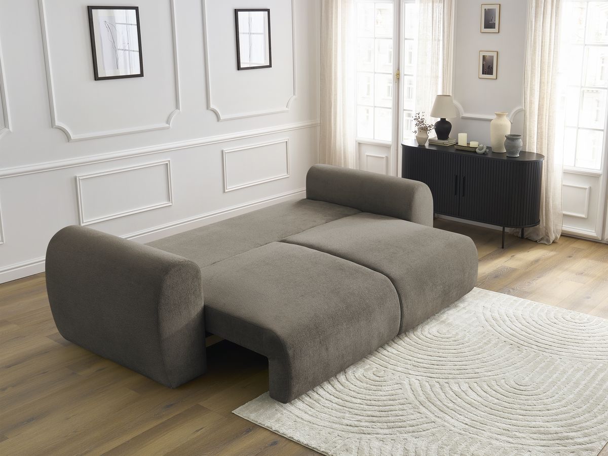 Canapé droit convertible coffre LUCIEN tissu lisse