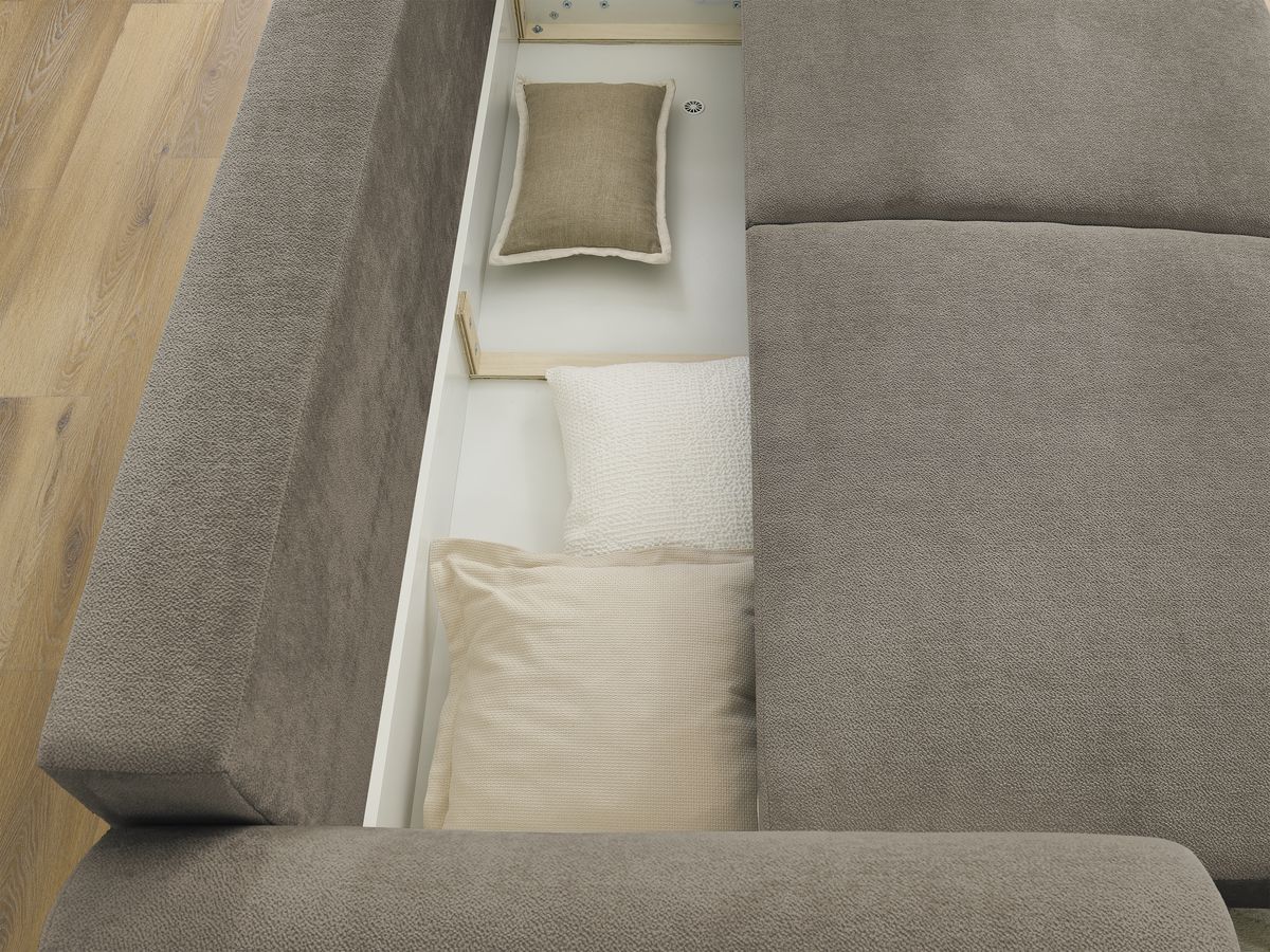 Canapé droit convertible coffre LUCIEN tissu lisse