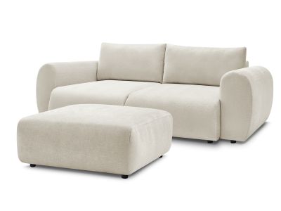 Canapé droit convertible coffre LUCIEN tissu lisse avec pouf