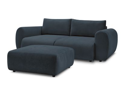 Canapé droit convertible coffre LUCIEN tissu lisse avec pouf