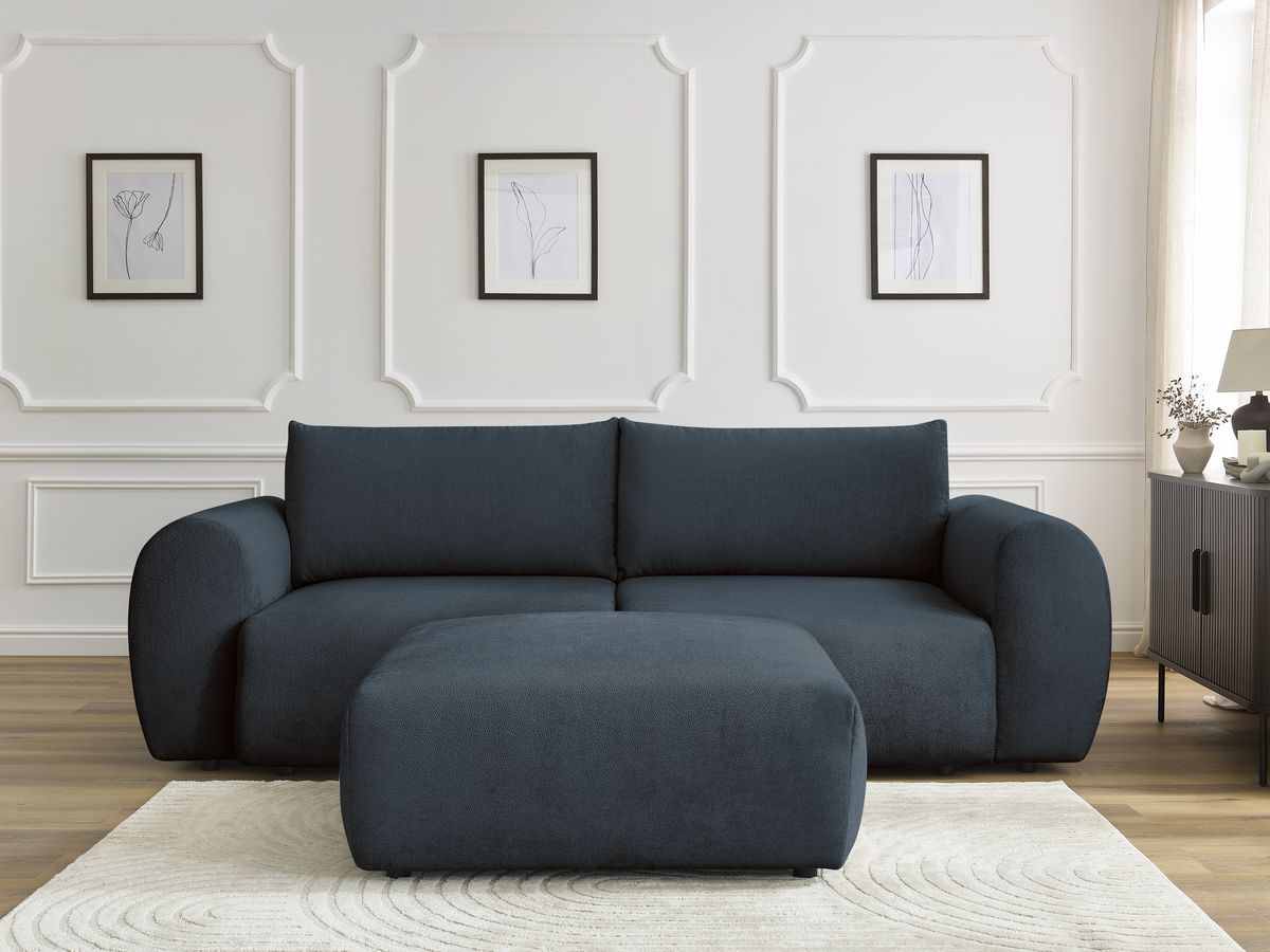 Canapé droit convertible coffre LUCIEN lisse avec pouf bleu foncé — vue 5