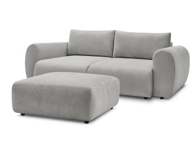 Canapé droit convertible coffre LUCIEN tissu lisse avec pouf