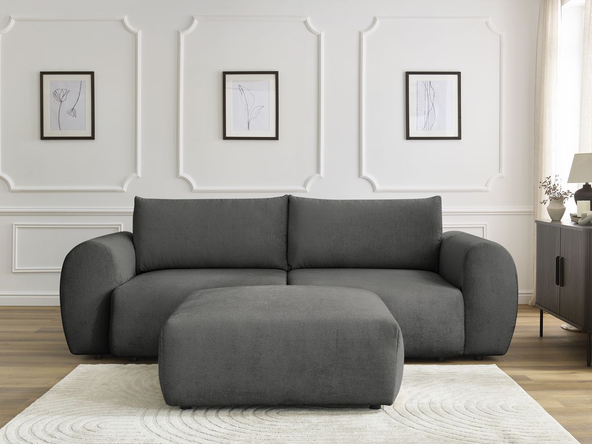 Canapé droit convertible coffre LUCIEN tissu lisse avec pouf gris foncé   BOBOCHIC 4 places - Vue supplémentaire 3