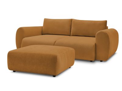 Canapé droit convertible coffre LUCIEN tissu lisse avec pouf