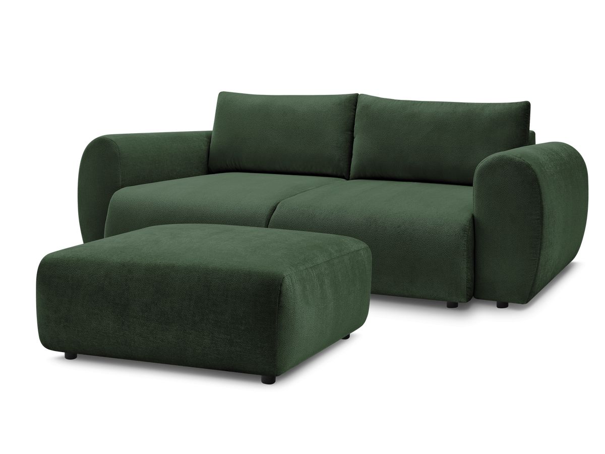 Canapé droit convertible coffre LUCIEN tissu lisse avec pouf