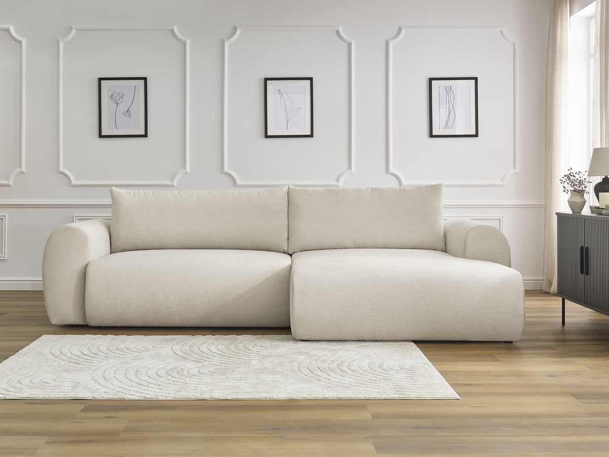 Canapé d'angle convertible coffre LUCIEN lisse beige — vue 5