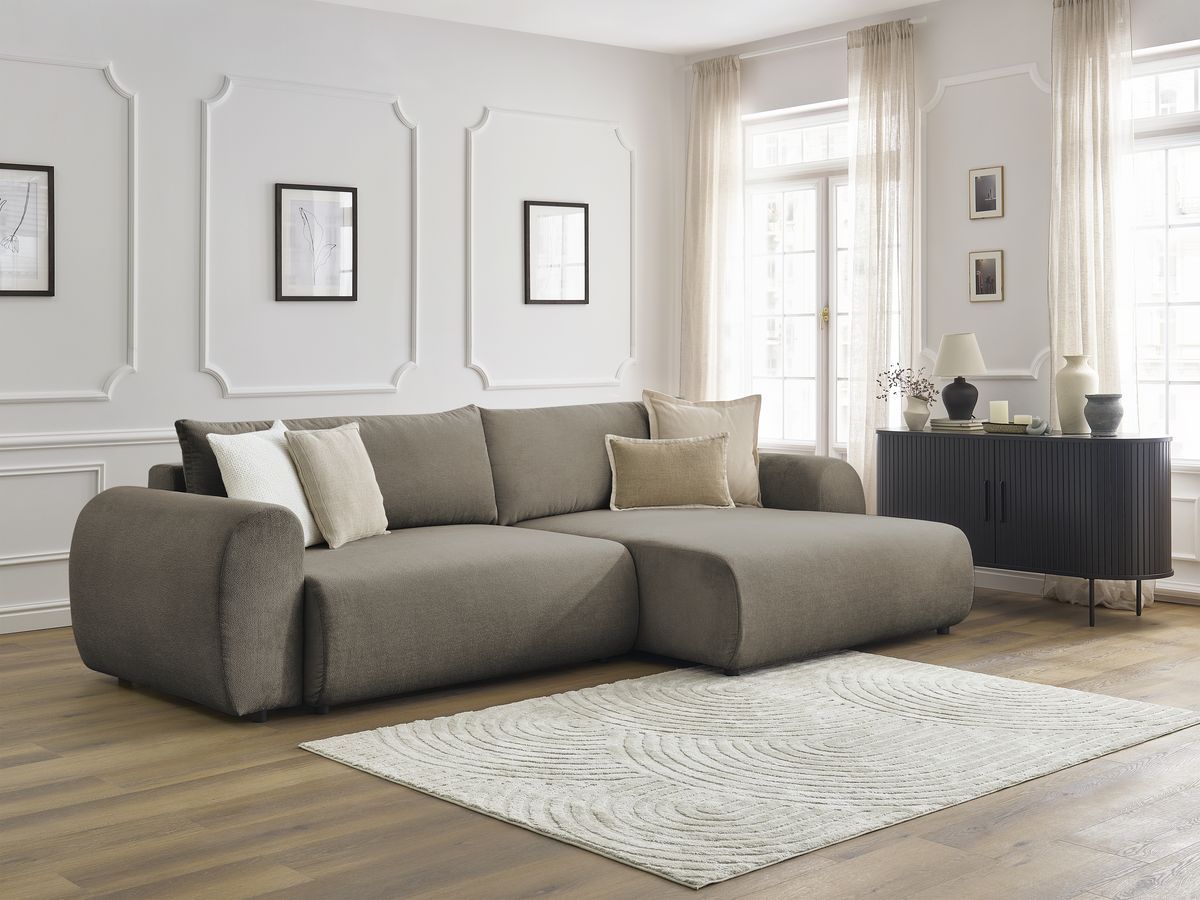 Canapé d'angle convertible coffre LUCIEN tissu lisse