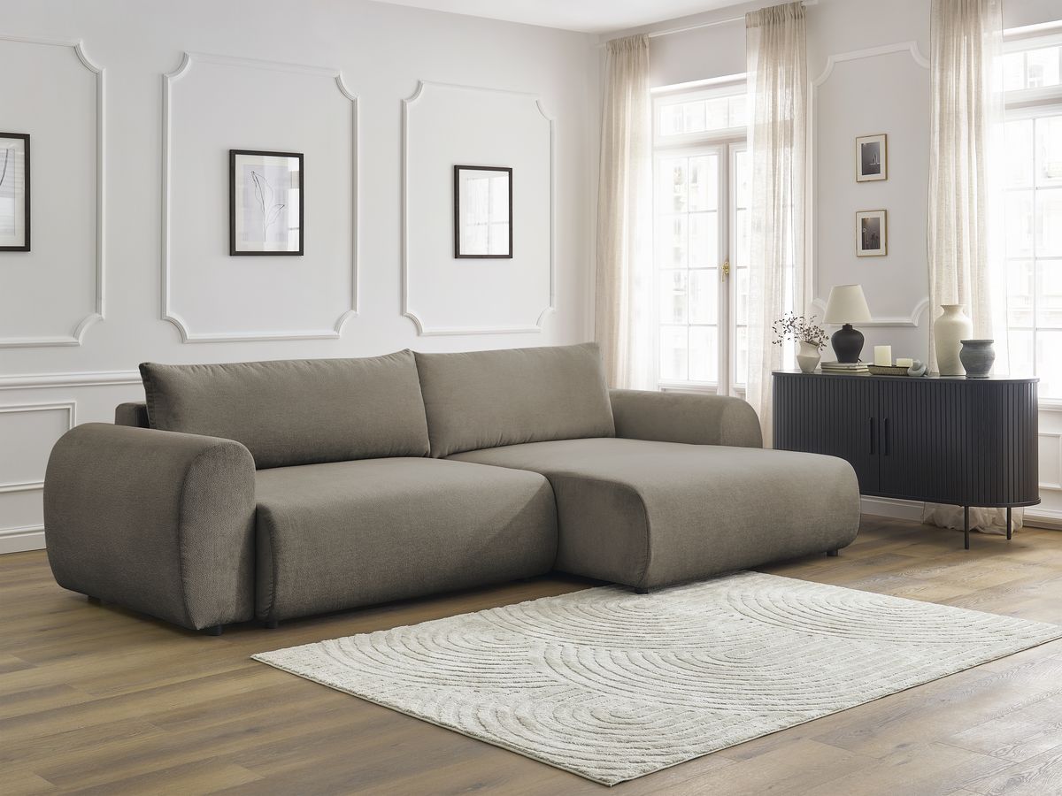 Canapé d'angle convertible coffre LUCIEN tissu lisse