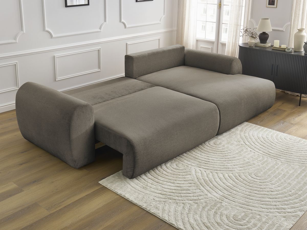 Canapé d'angle convertible coffre LUCIEN tissu lisse