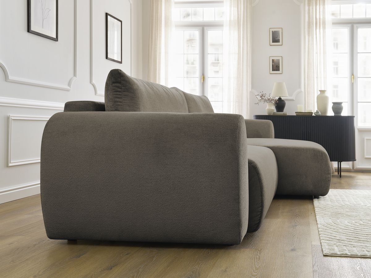 Canapé d'angle convertible coffre LUCIEN tissu lisse