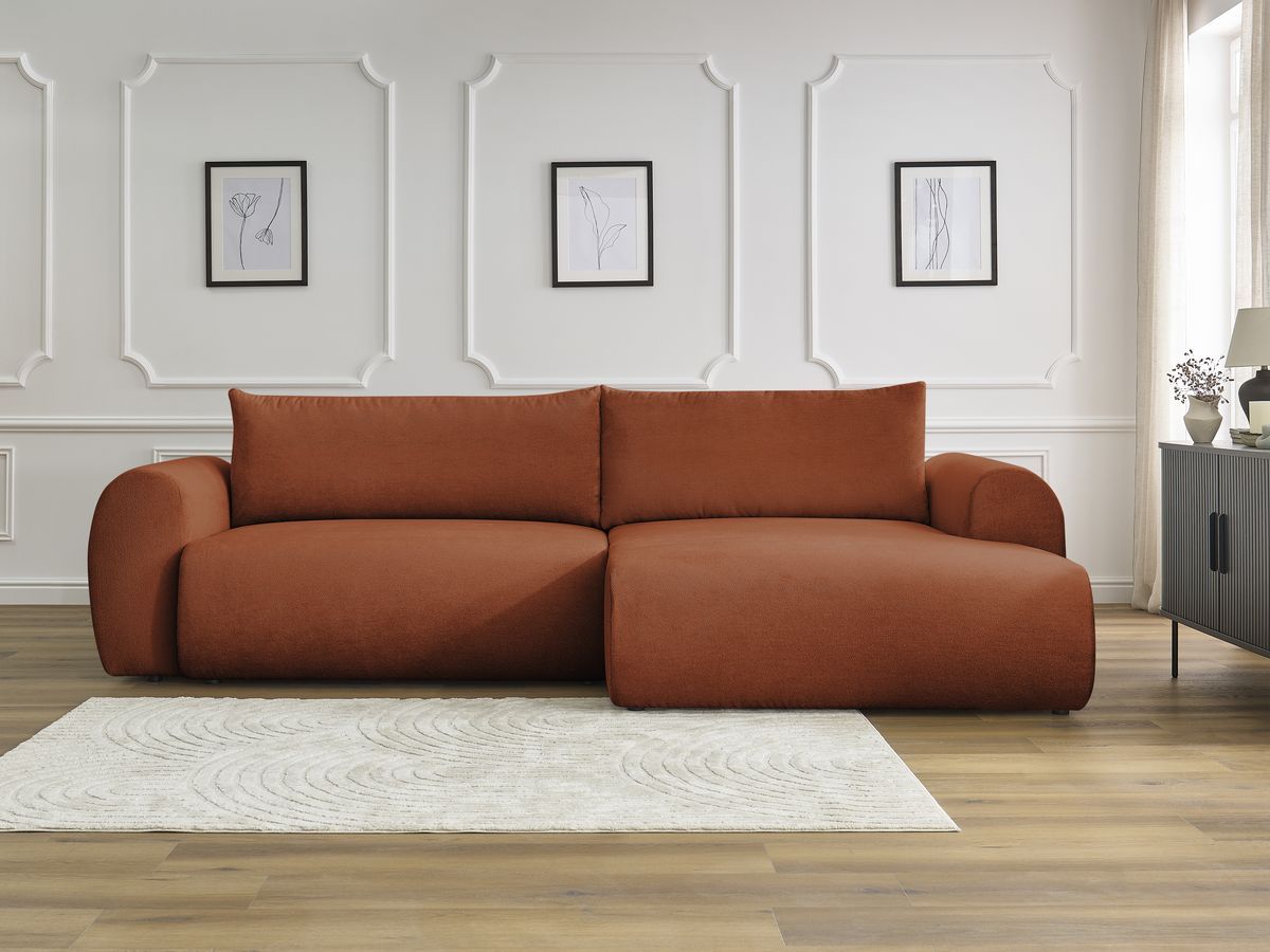 Canapé d'angle convertible coffre LUCIEN lisse orange — vue 5