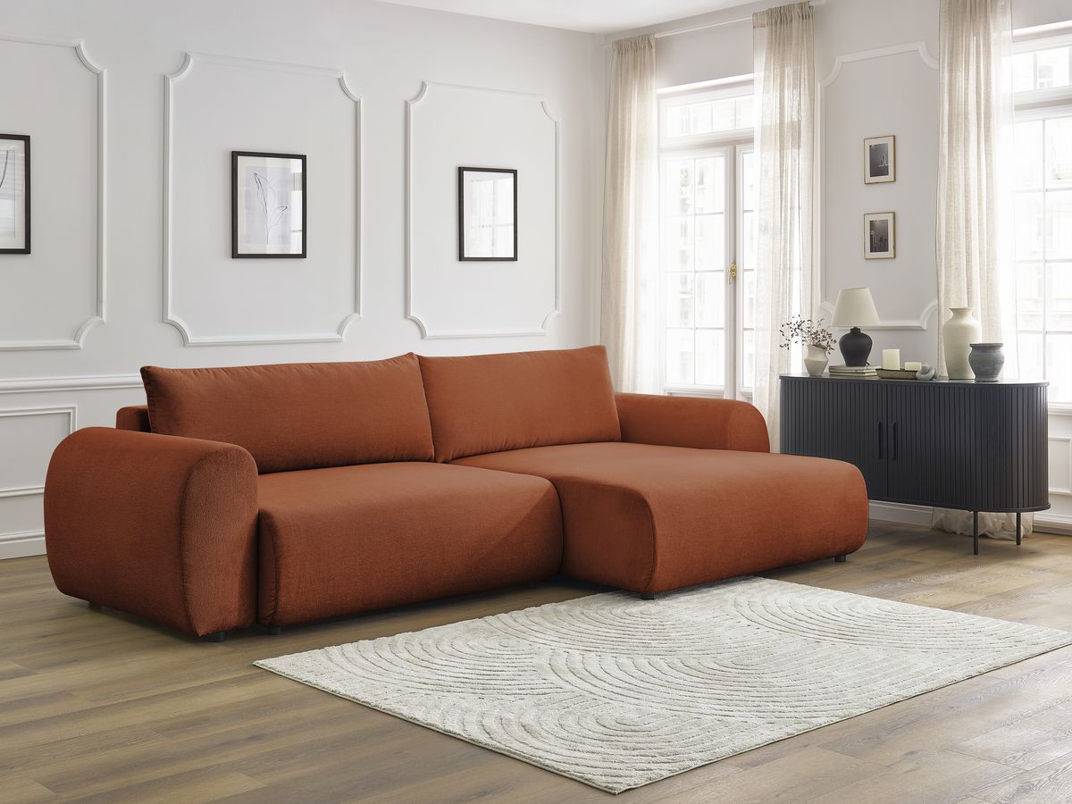 Canapé d'angle convertible coffre LUCIEN tissu lisse