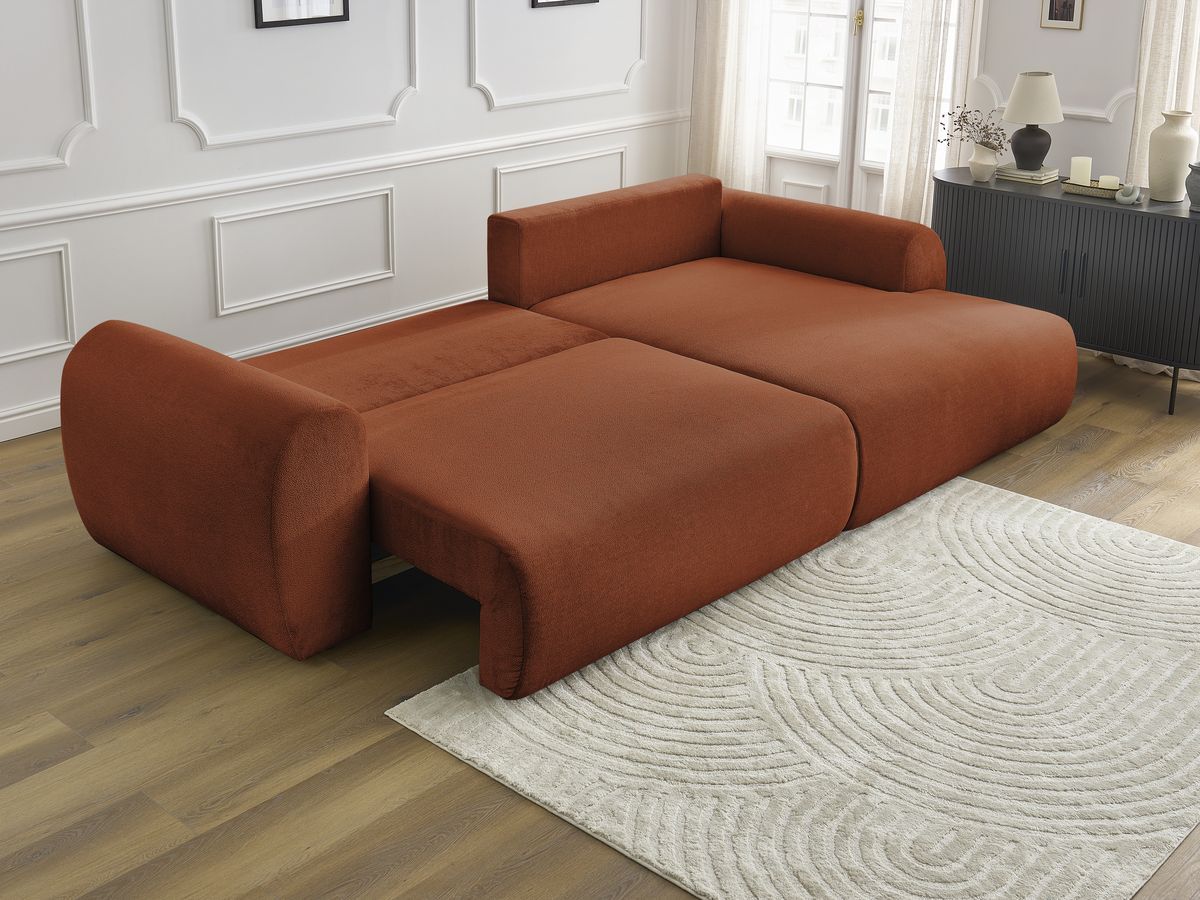 Canapé d'angle convertible coffre LUCIEN tissu lisse