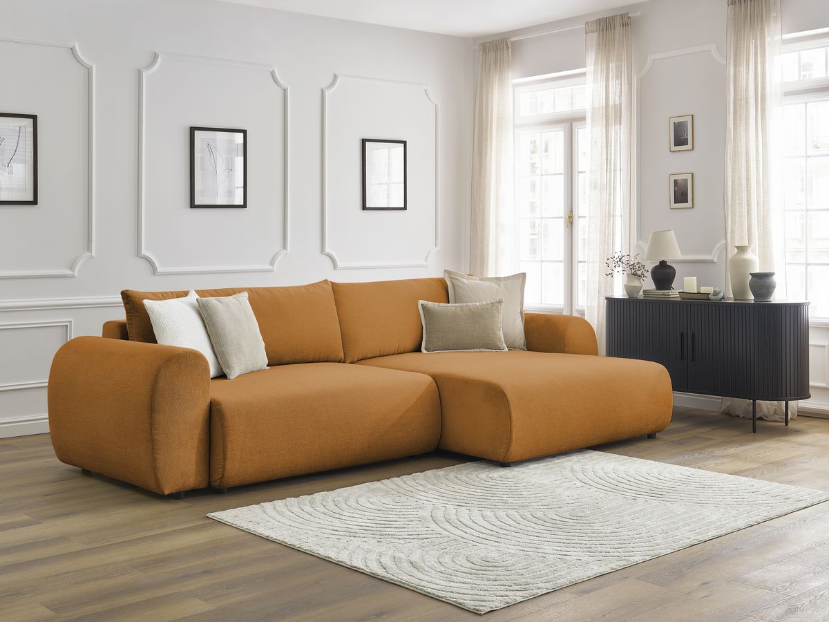 Canapé d'angle convertible coffre LUCIEN tissu lisse