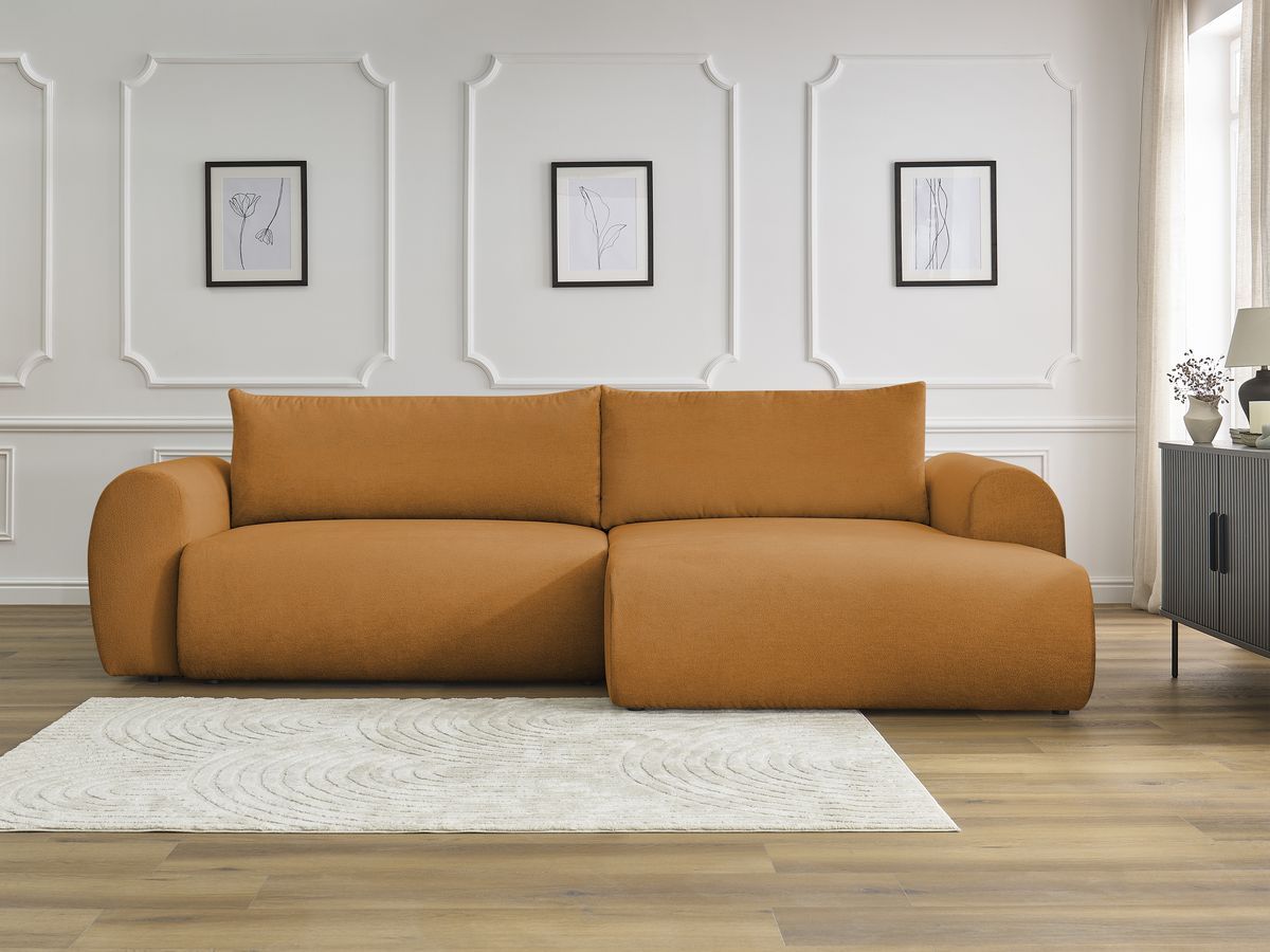 Canapé d'angle convertible coffre LUCIEN lisse jaune — vue 5