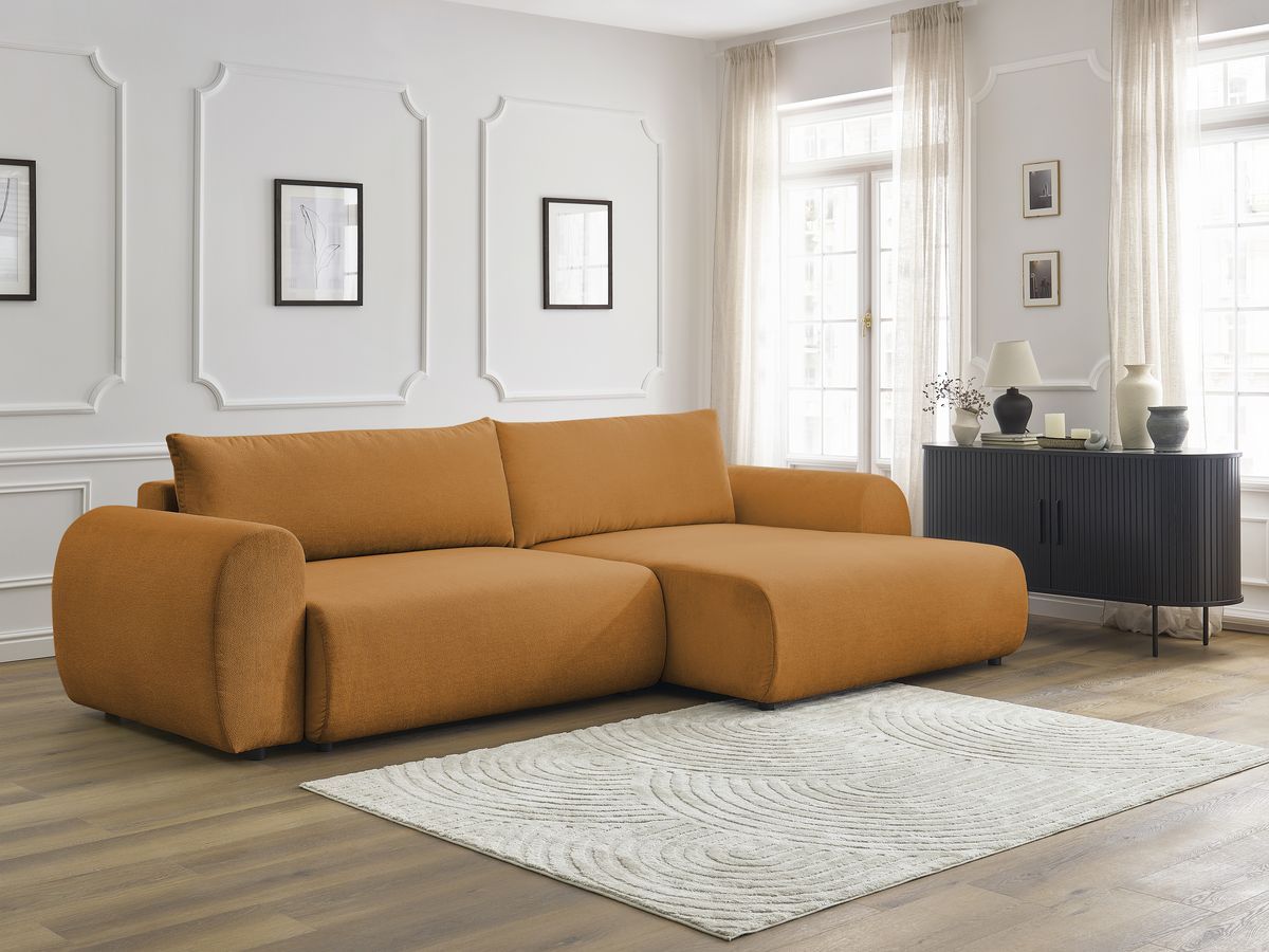 Canapé d'angle convertible coffre LUCIEN tissu lisse