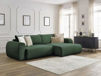 Canapé d'angle convertible coffre LUCIEN tissu lisse