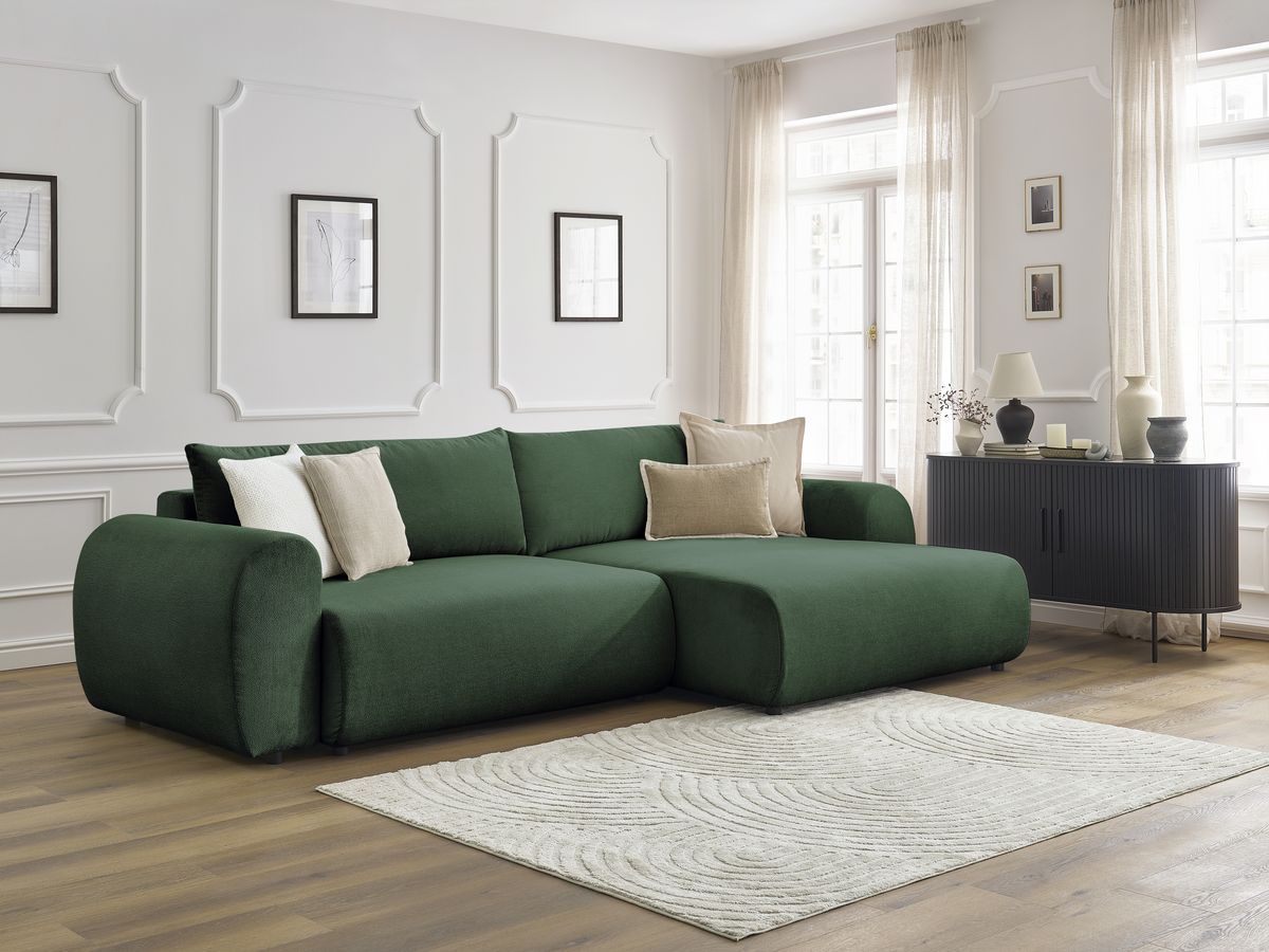 Canapé d'angle convertible coffre LUCIEN tissu lisse