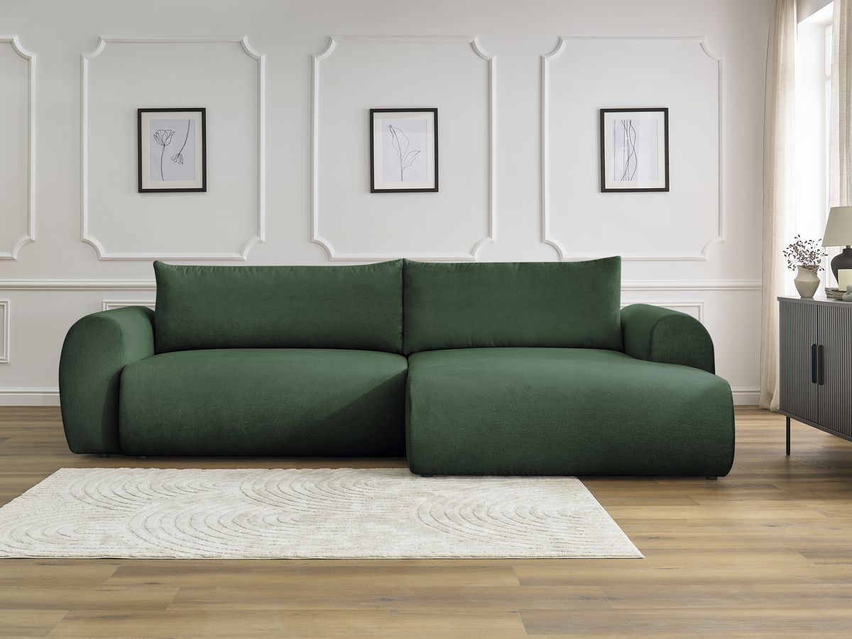 Canapé d'angle convertible coffre LUCIEN lisse vert — vue 5