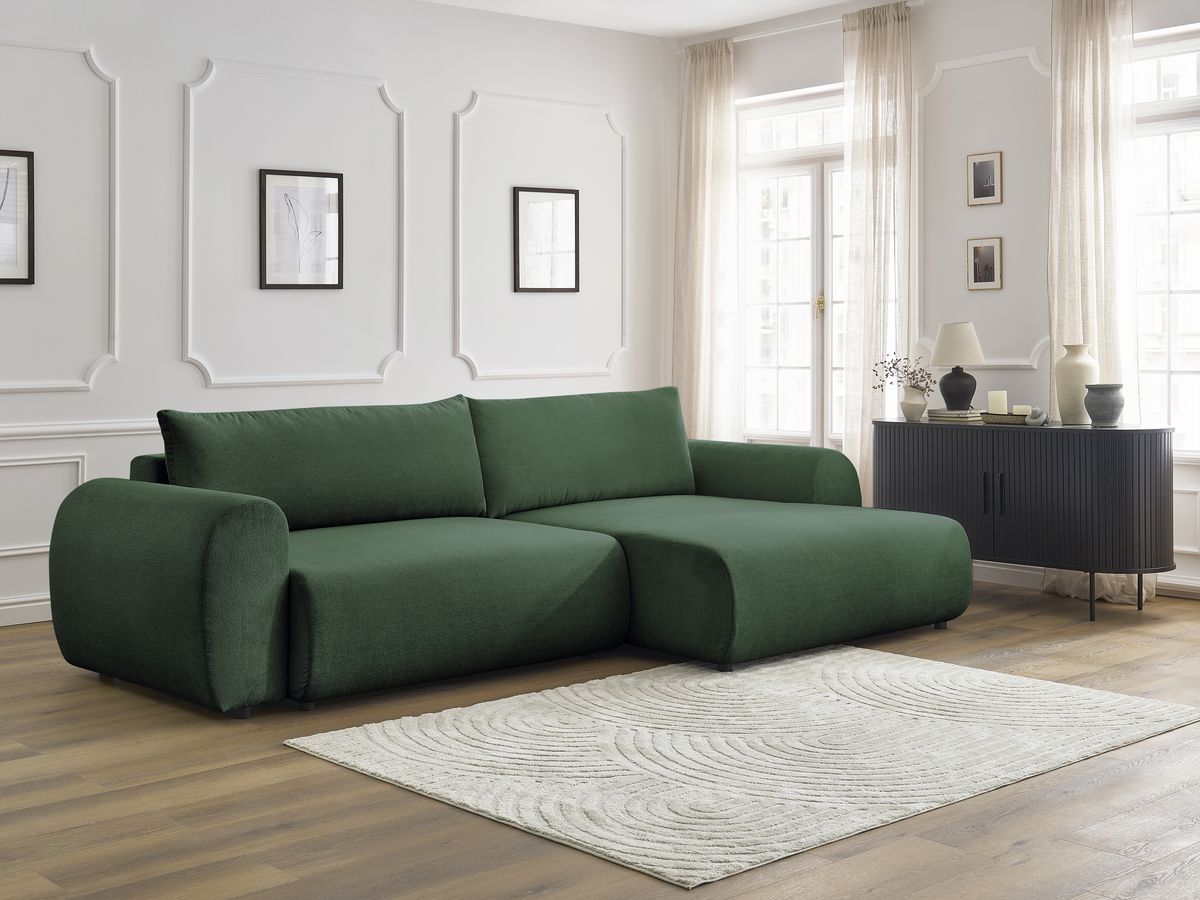Canapé d'angle convertible coffre LUCIEN tissu lisse