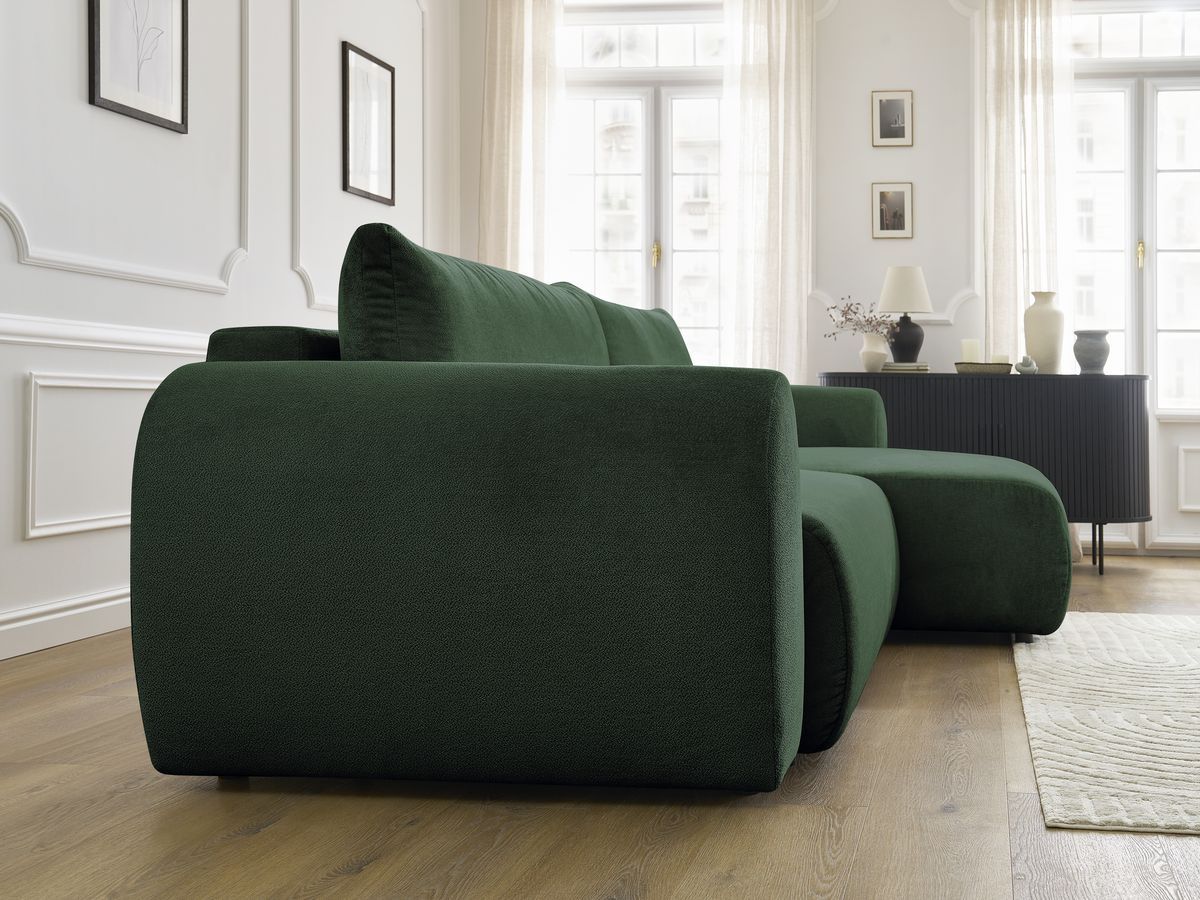 Canapé d'angle convertible coffre LUCIEN tissu lisse