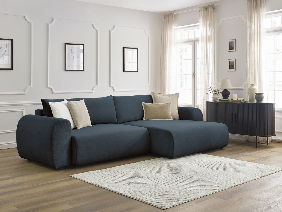 Canapé d'angle convertible coffre LUCIEN tissu lisse