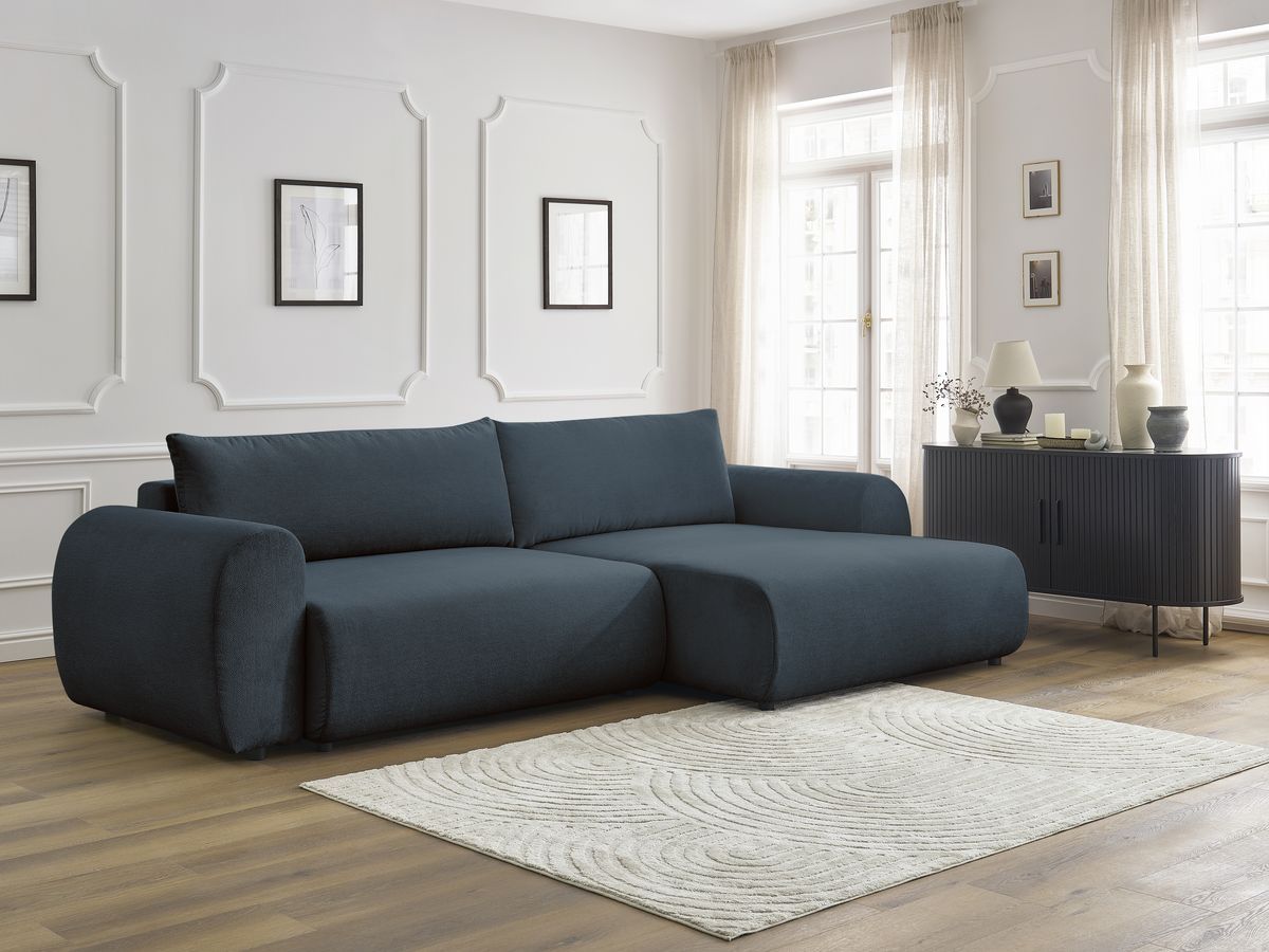 Canapé d'angle convertible coffre LUCIEN tissu lisse