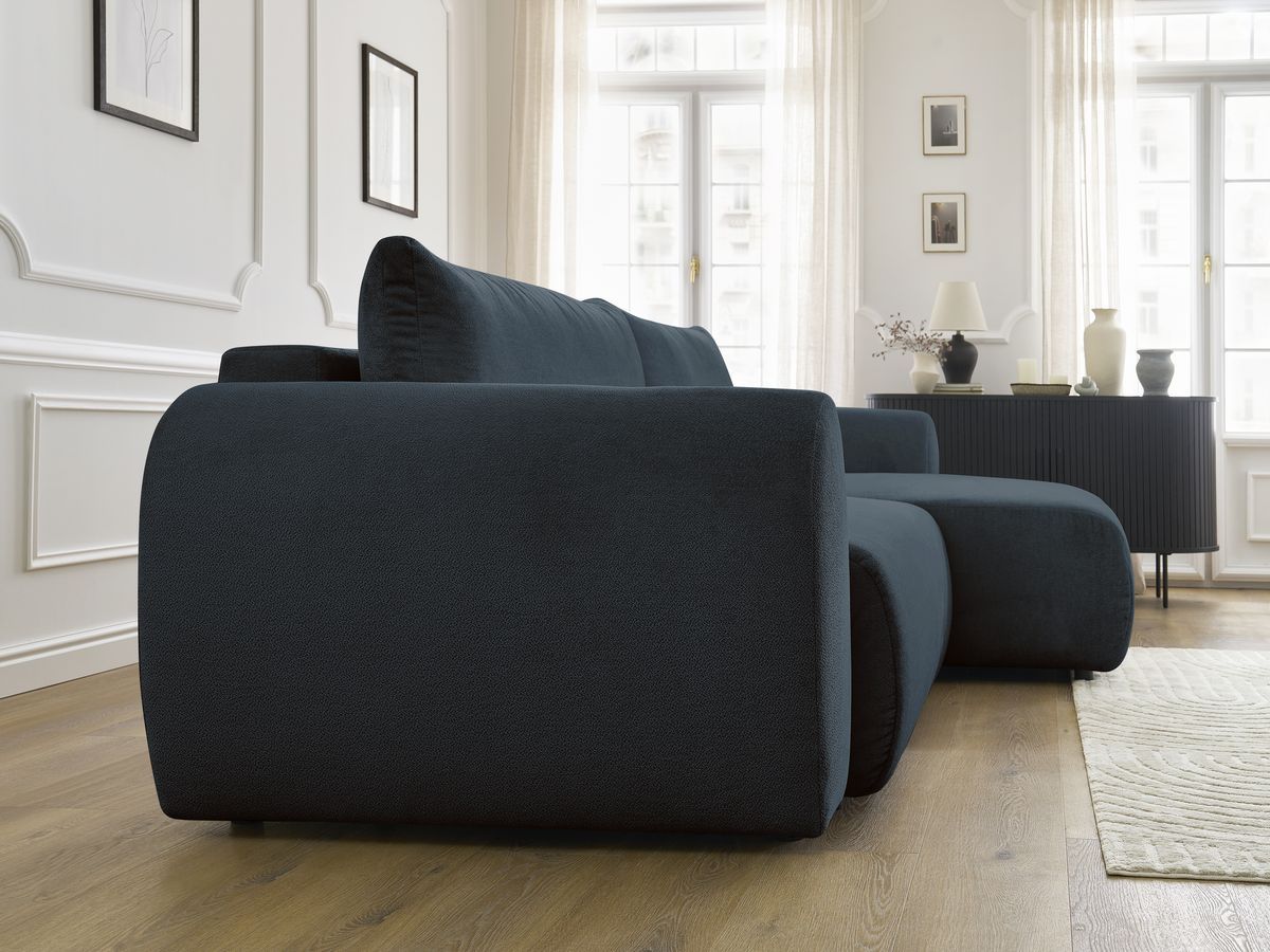 Canapé d'angle convertible coffre LUCIEN tissu lisse