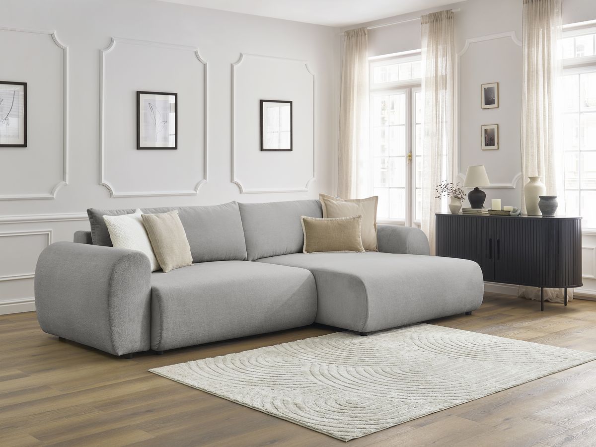 Canapé d'angle convertible coffre LUCIEN tissu lisse
