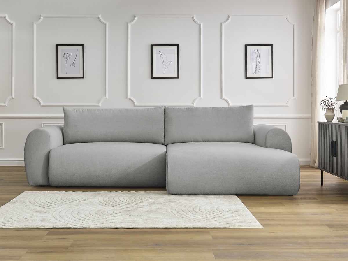 Canapé d'angle convertible coffre LUCIEN lisse gris clair — vue 5